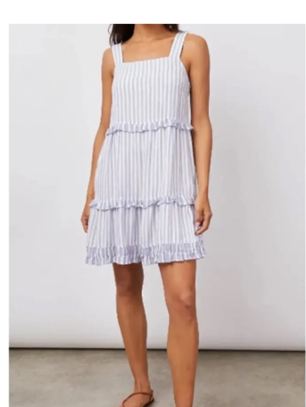Rails Small Striped Ruffle Tiered Sundress in Linen Blue and White
